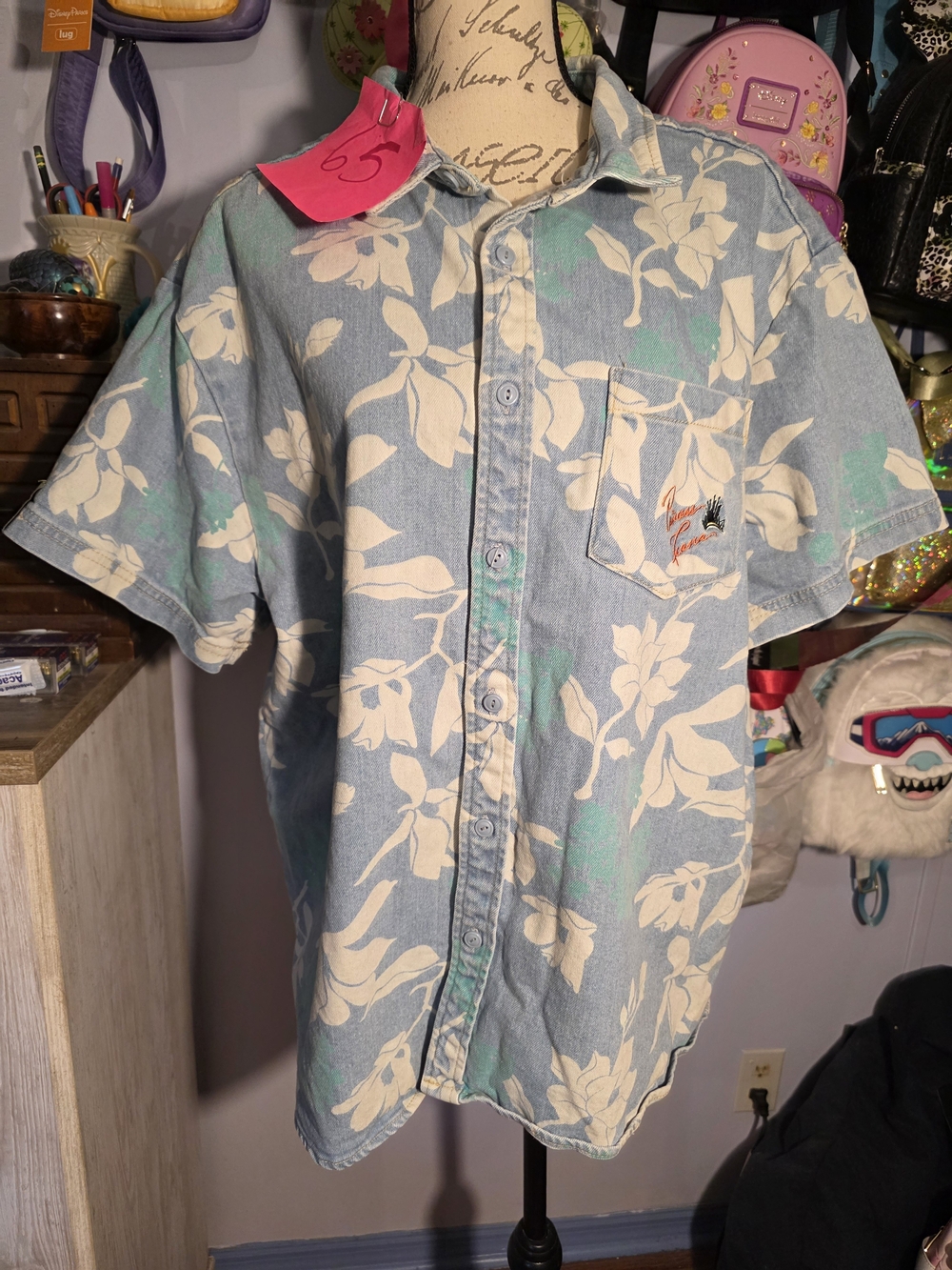 NWOT DISNEY Princess Tiana Button Down  Floral Shirt by Color Me Courtney Large
